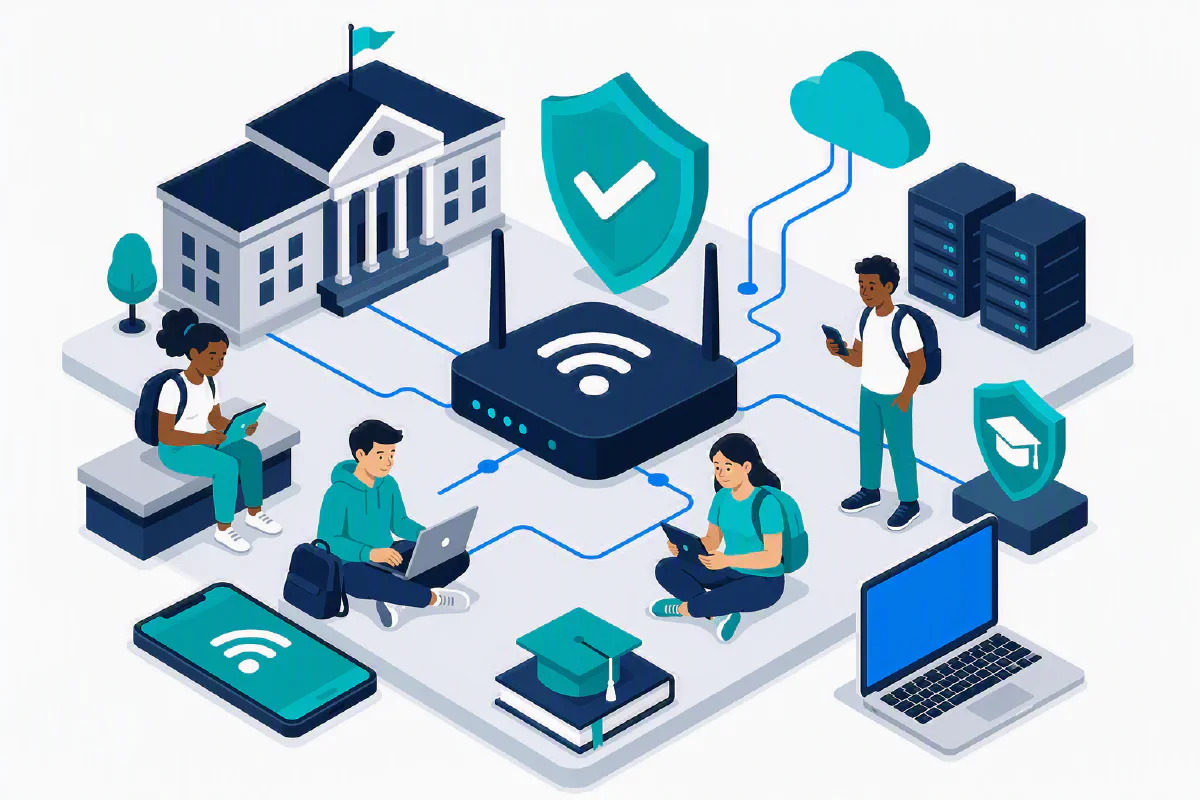 Students using Wi-Fi in a classroom