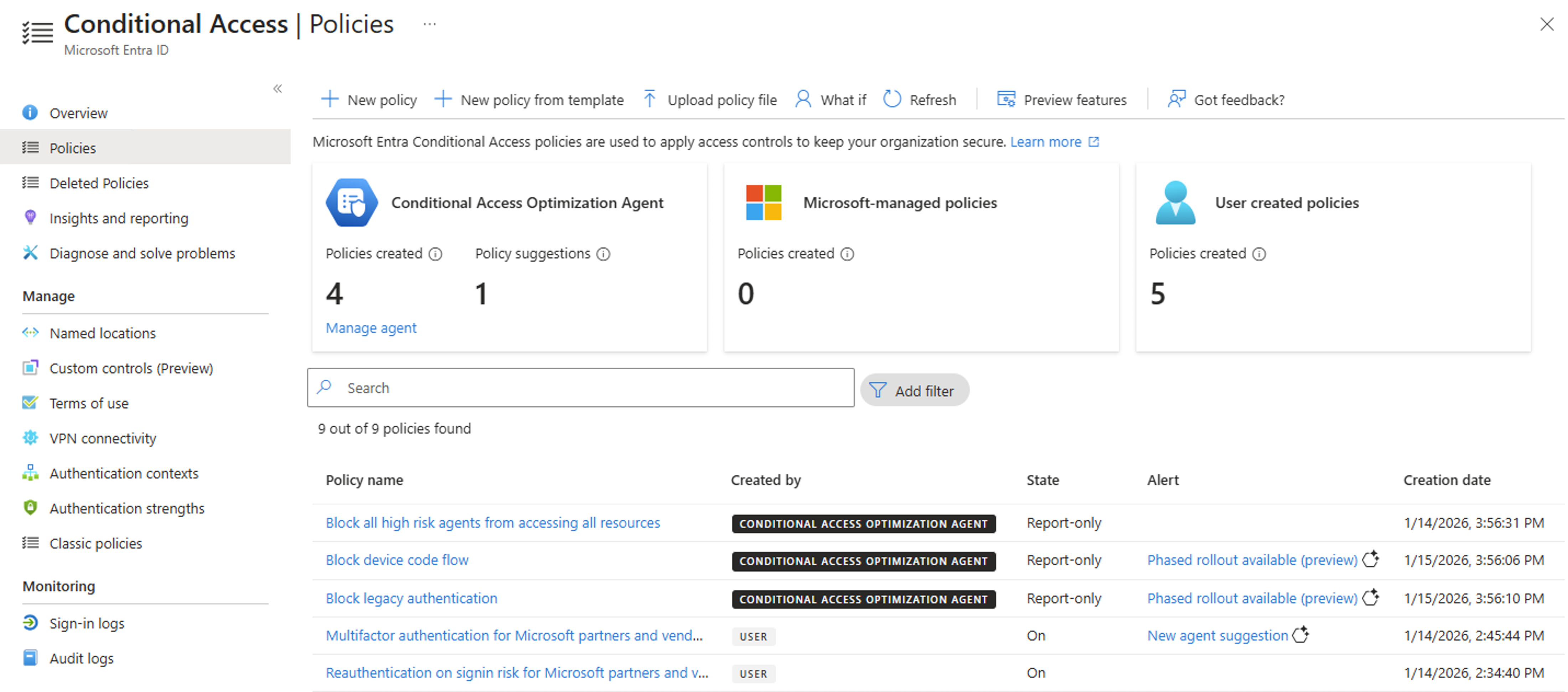 Conditional Access Policy showing how to limit access to Intune based on conditions such as user location and device state