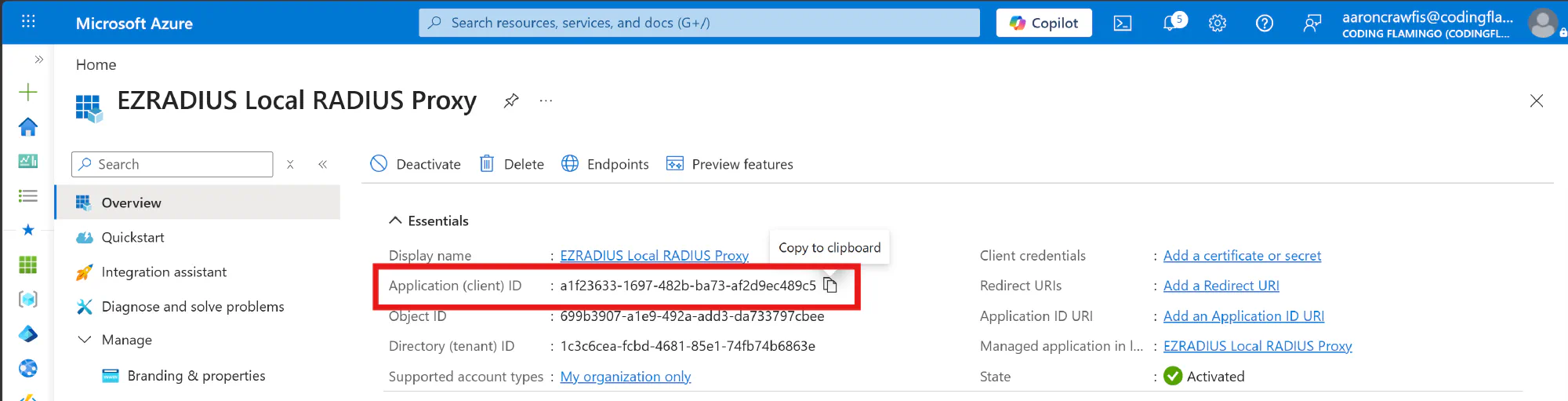 Application (client) ID for Entra ID Application