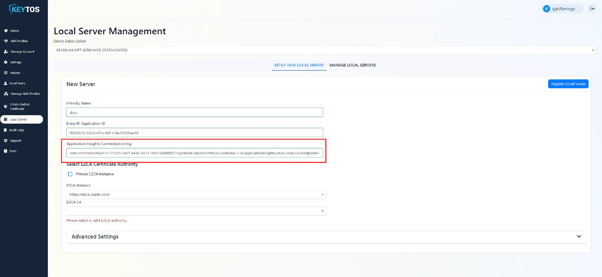 Add Application Insights Connection String for Local RADIUS Proxy in EZRADIUS