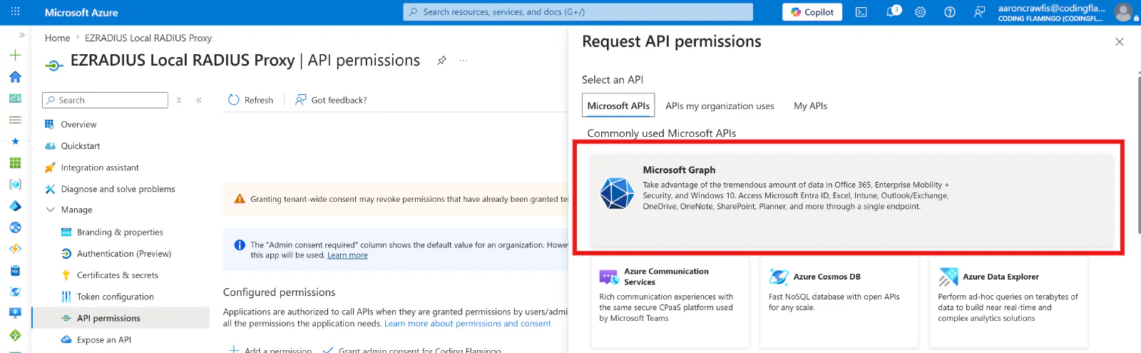Select Microsoft Graph API for the Local RADIUS Proxy Application in Entra ID