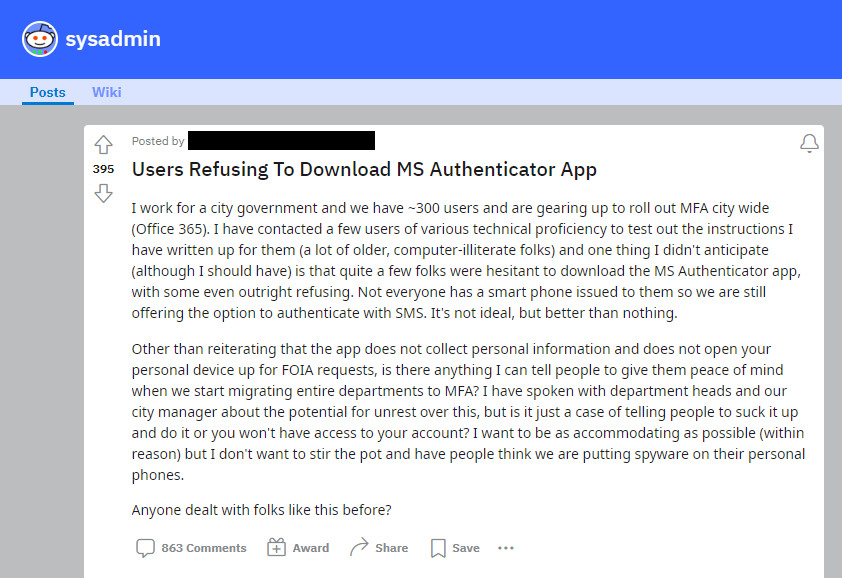 Usuarios de Reddit se niegan a instalar la aplicación Microsoft Authenticator
