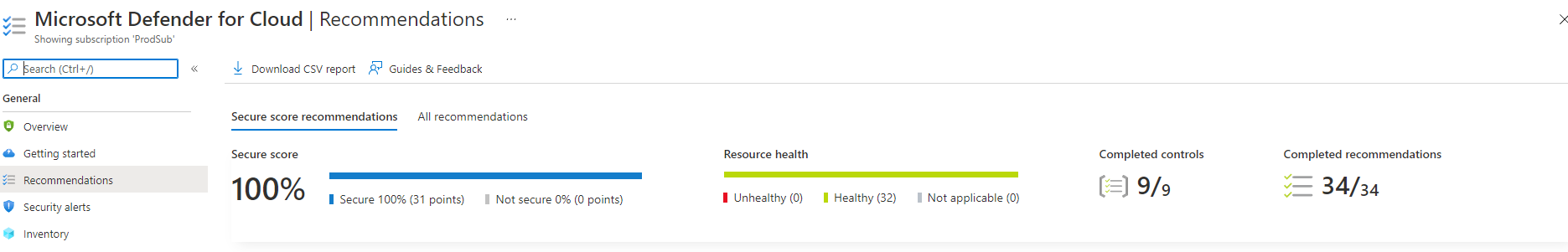 Azure Defender Secure Score