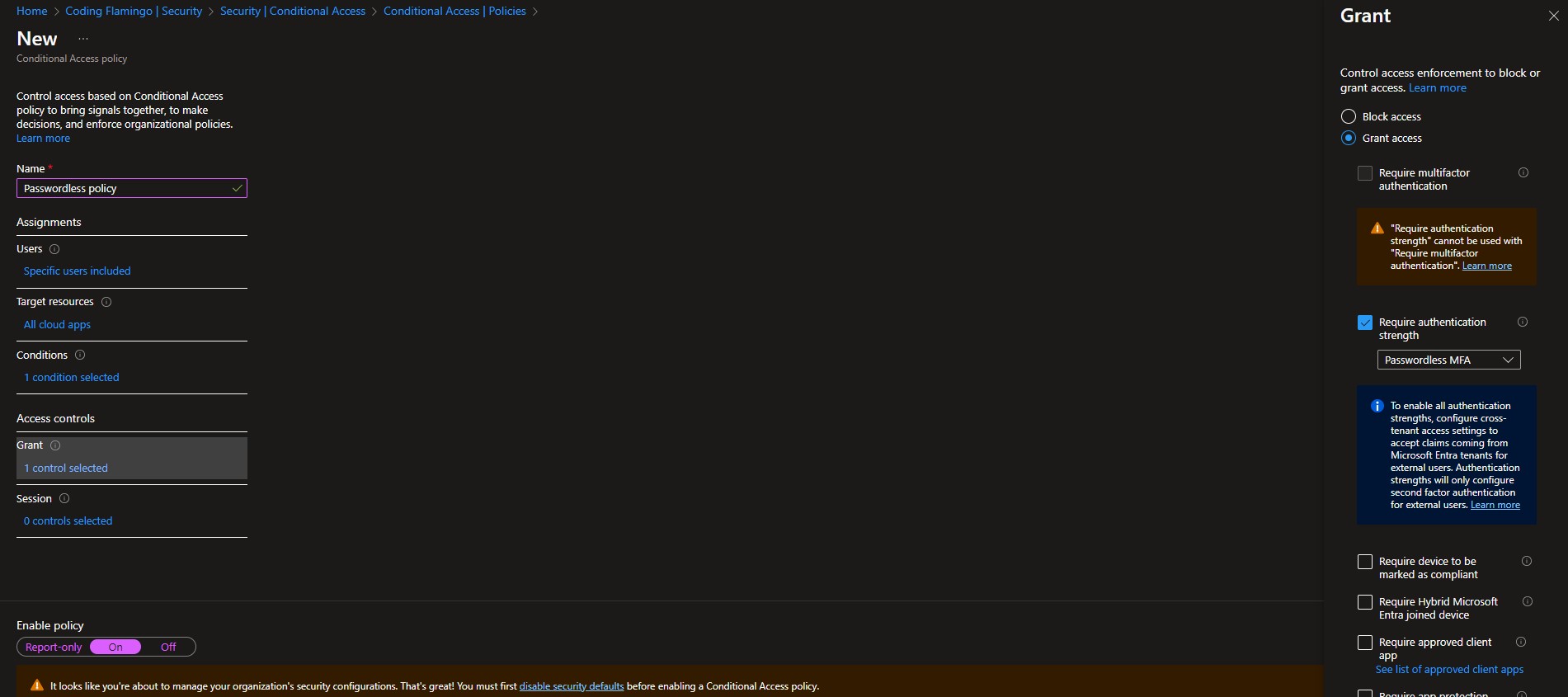 Azure Passwordless Conditional Access