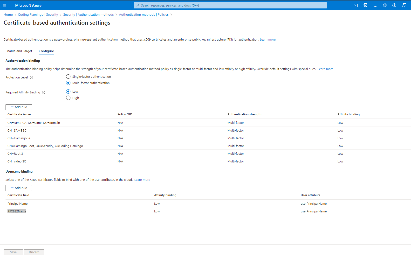 Configuración de EntraID CBA para la autenticación Yubikey en Azure AD