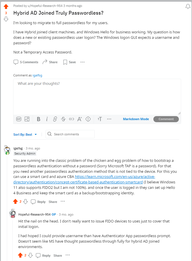 Hybrid AD Joined Truly Passwordless? how to create Passwordless users in Azure Reddit thread