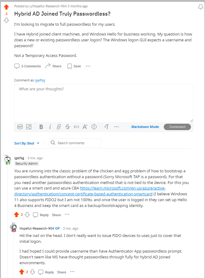 ¿Se unió AD híbrido verdaderamente sin contraseña? cómo crear usuarios sin contraseña en el hilo de Azure Reddit