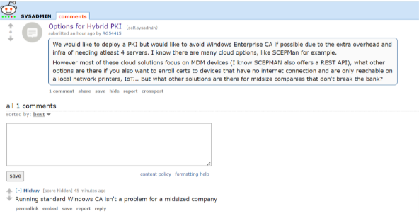 "Options for Hybrid PKI" Reddit post