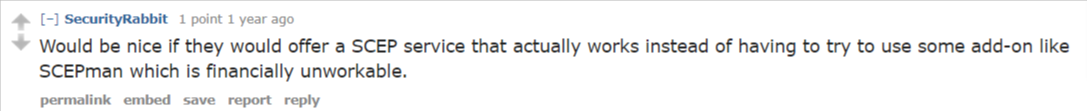 Reddit PKI expert's complaint about Microsoft not offering a SCEP service that works
