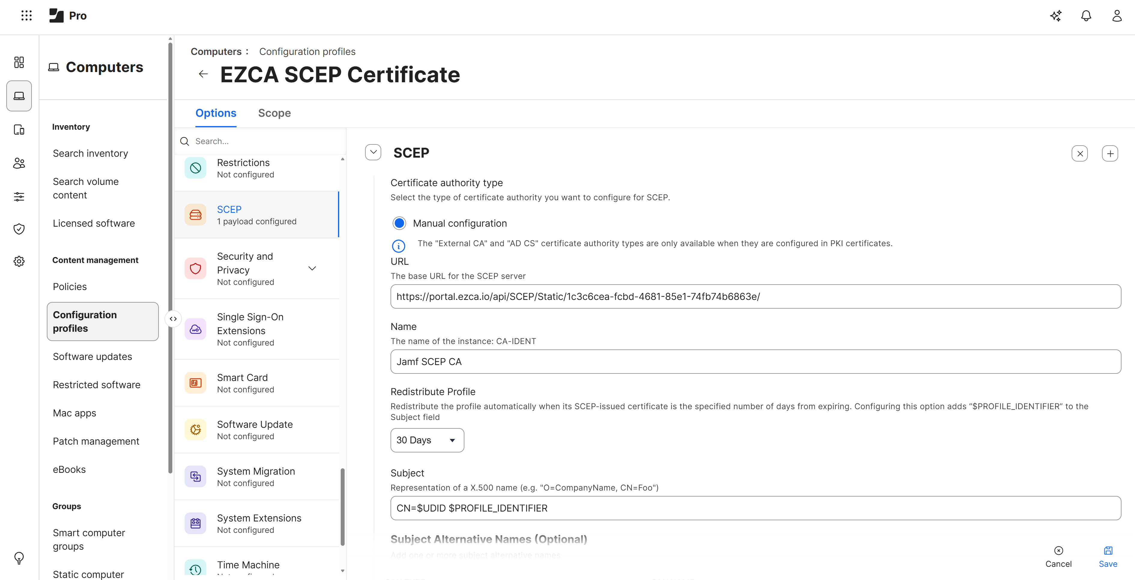Jamf Pro SCEP Configuration