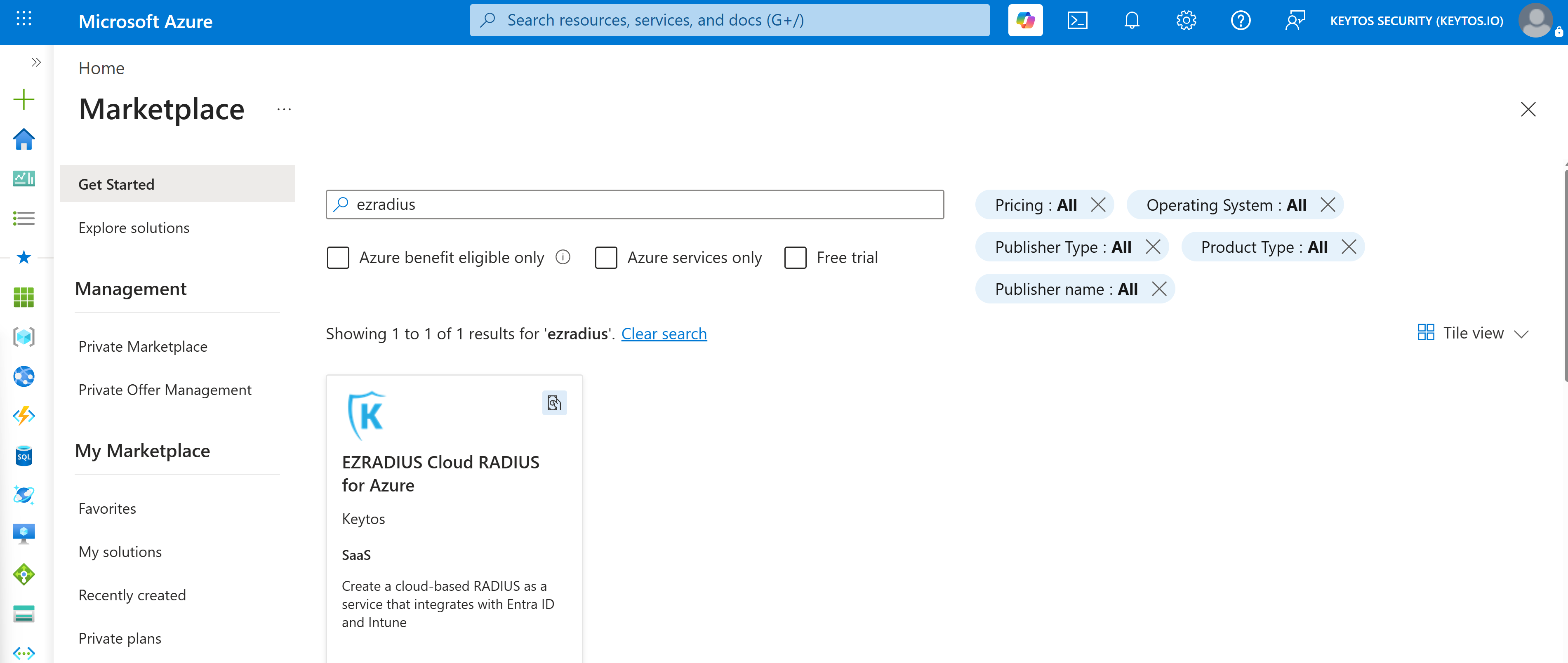 EZRADIUS Azure Marketplace