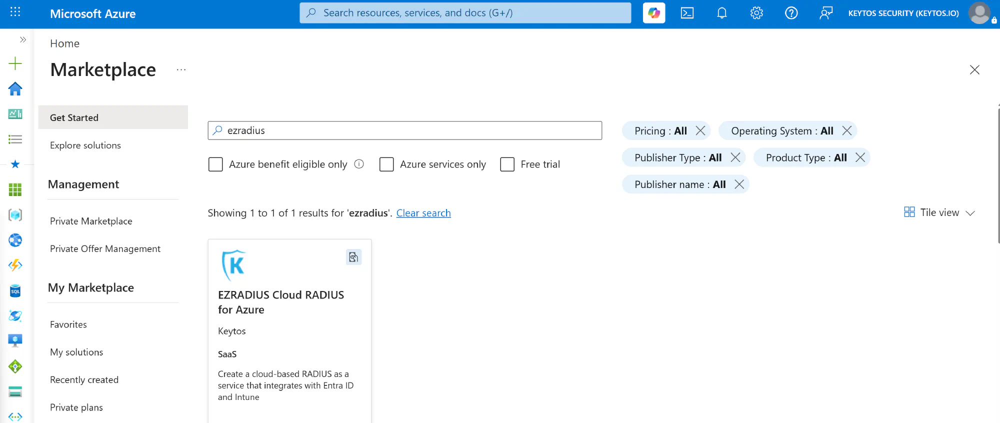EZRADIUS Azure Marketplace