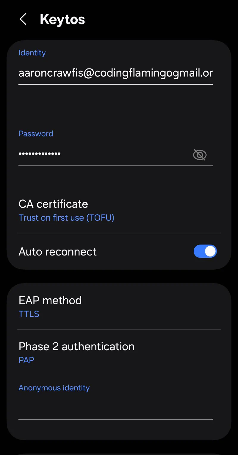Android EAP-TTLS Wi-Fi Configuration