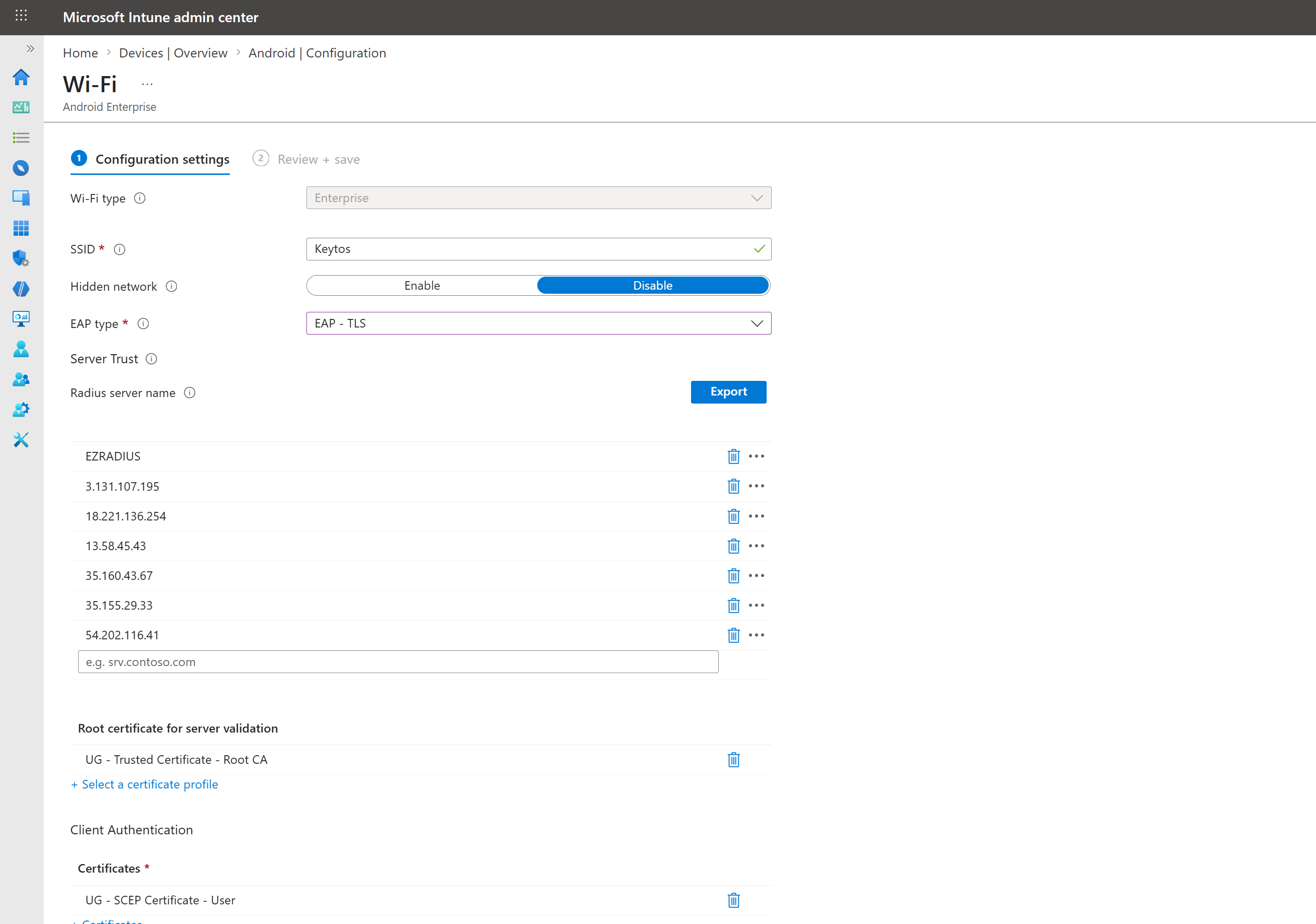 Intune Android EAP-TLS Wi-Fi Profile Configuration
