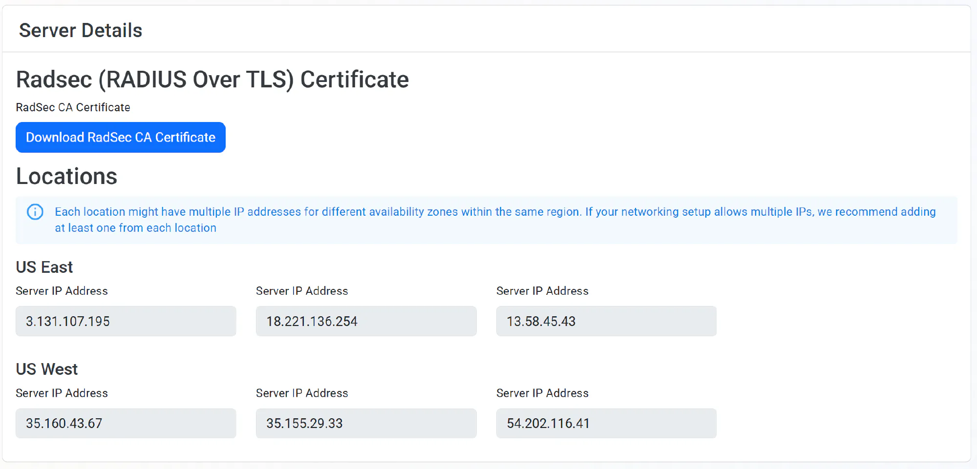 EZRADIUS Server Details for Network Configuration