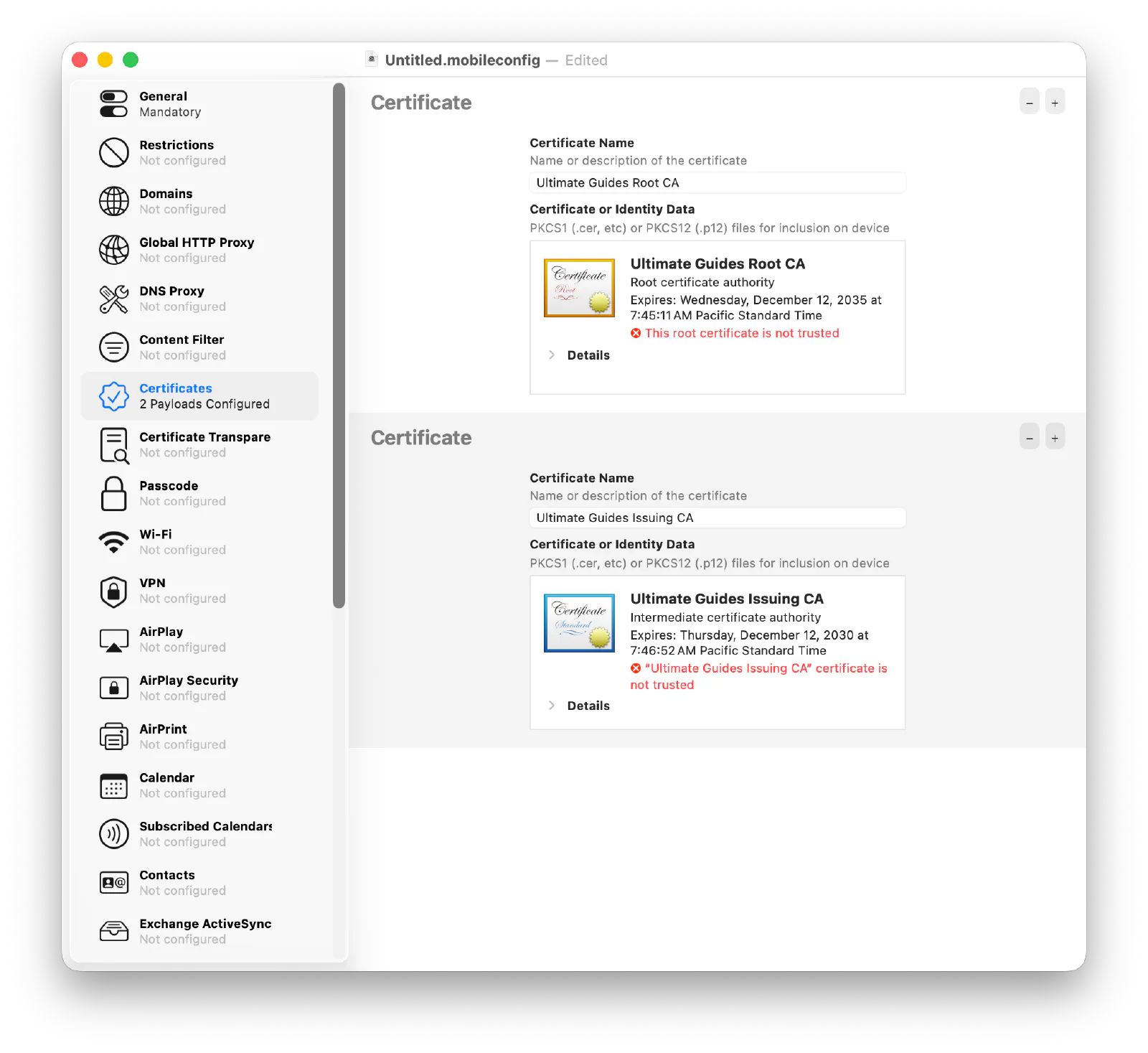 Jamf Now CA Trust Profile Configuration in Apple Configurator