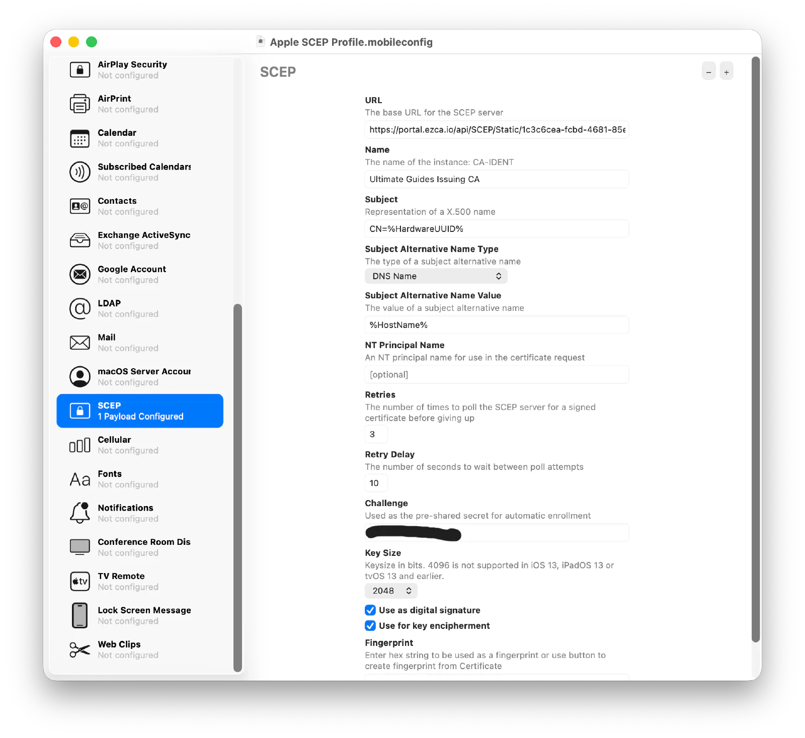 Jamf Now SCEP Profile Configuration in Apple Configurator