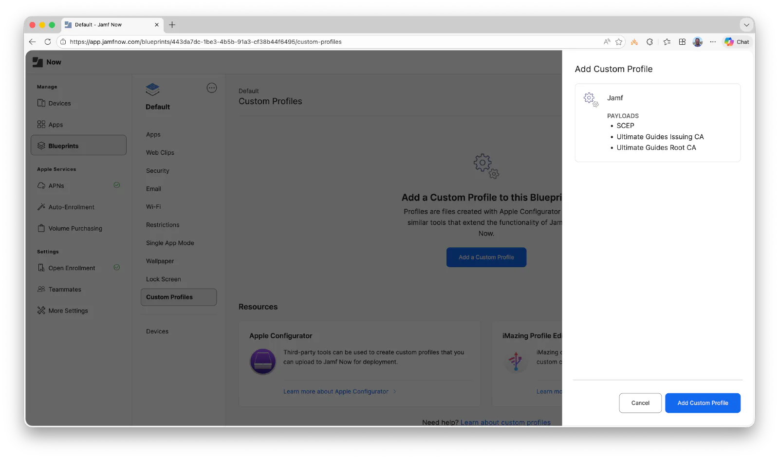 Uploading Custom Configuration Profile to Jamf Now