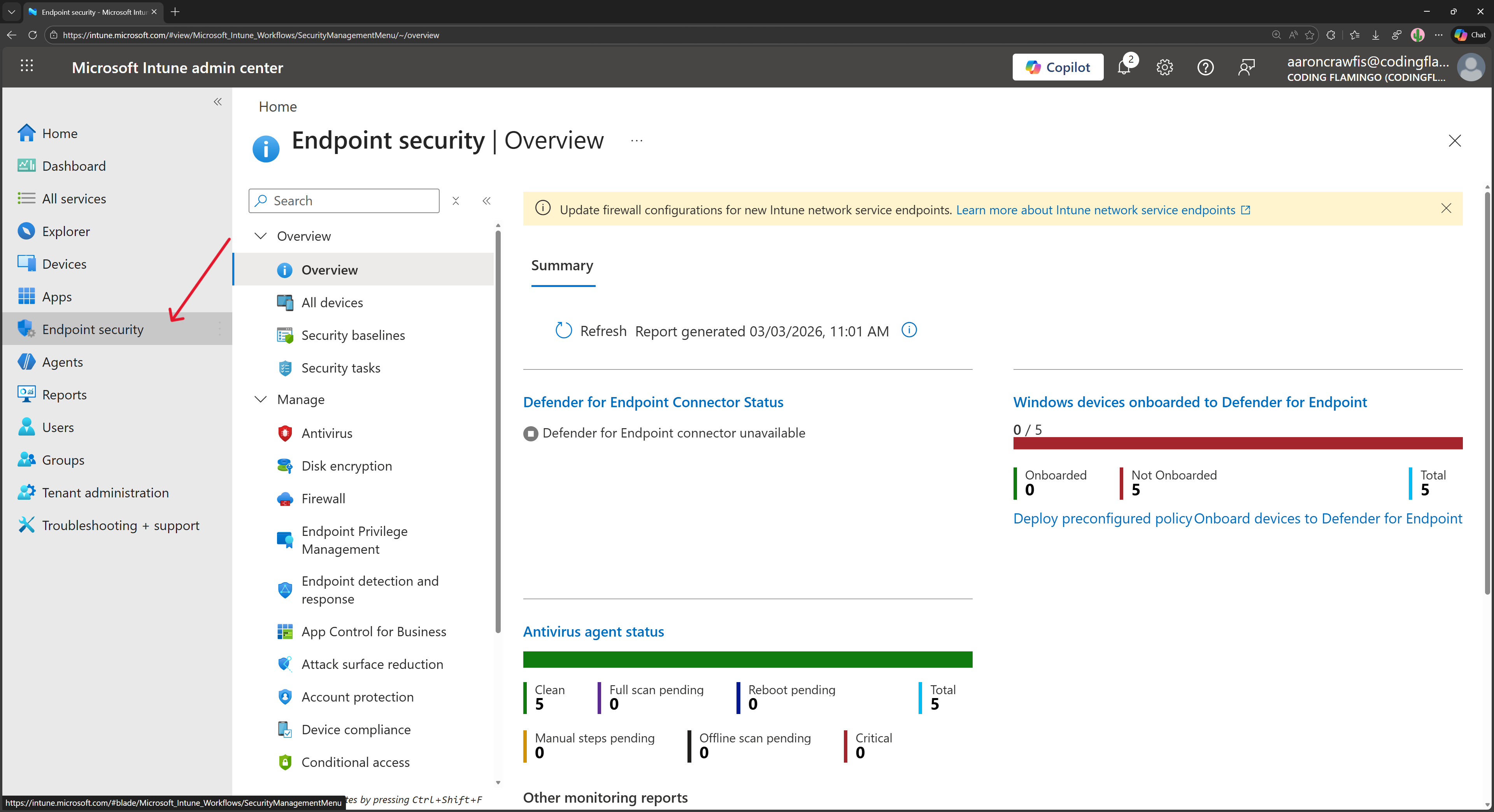 Select Endpoint Security in Intune