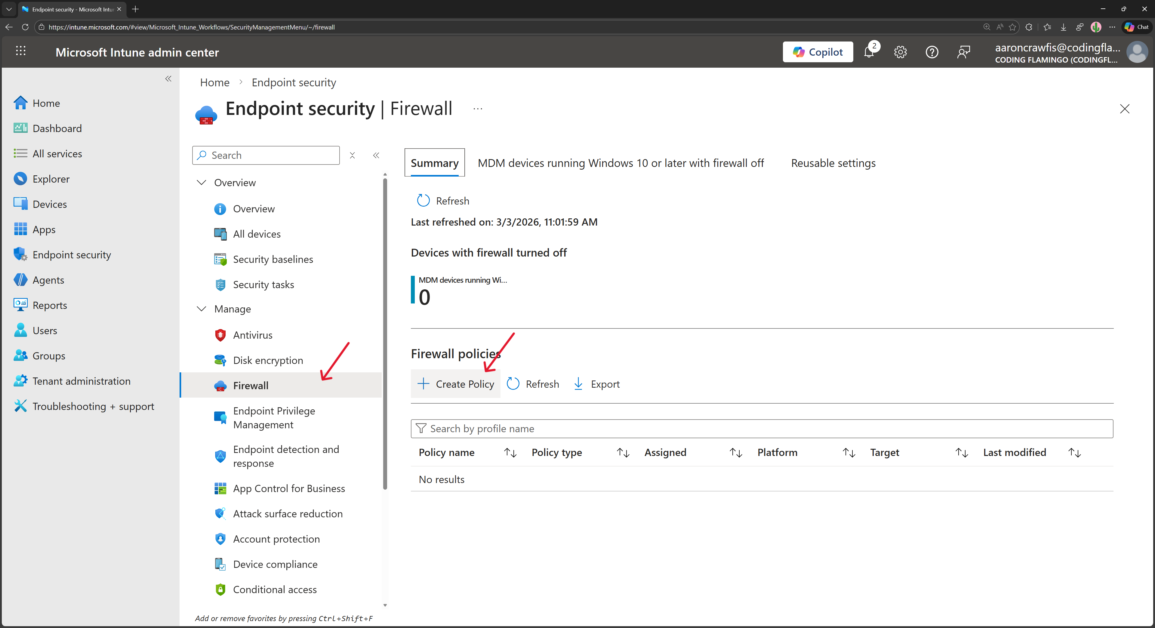Create a new firewall policy in Intune