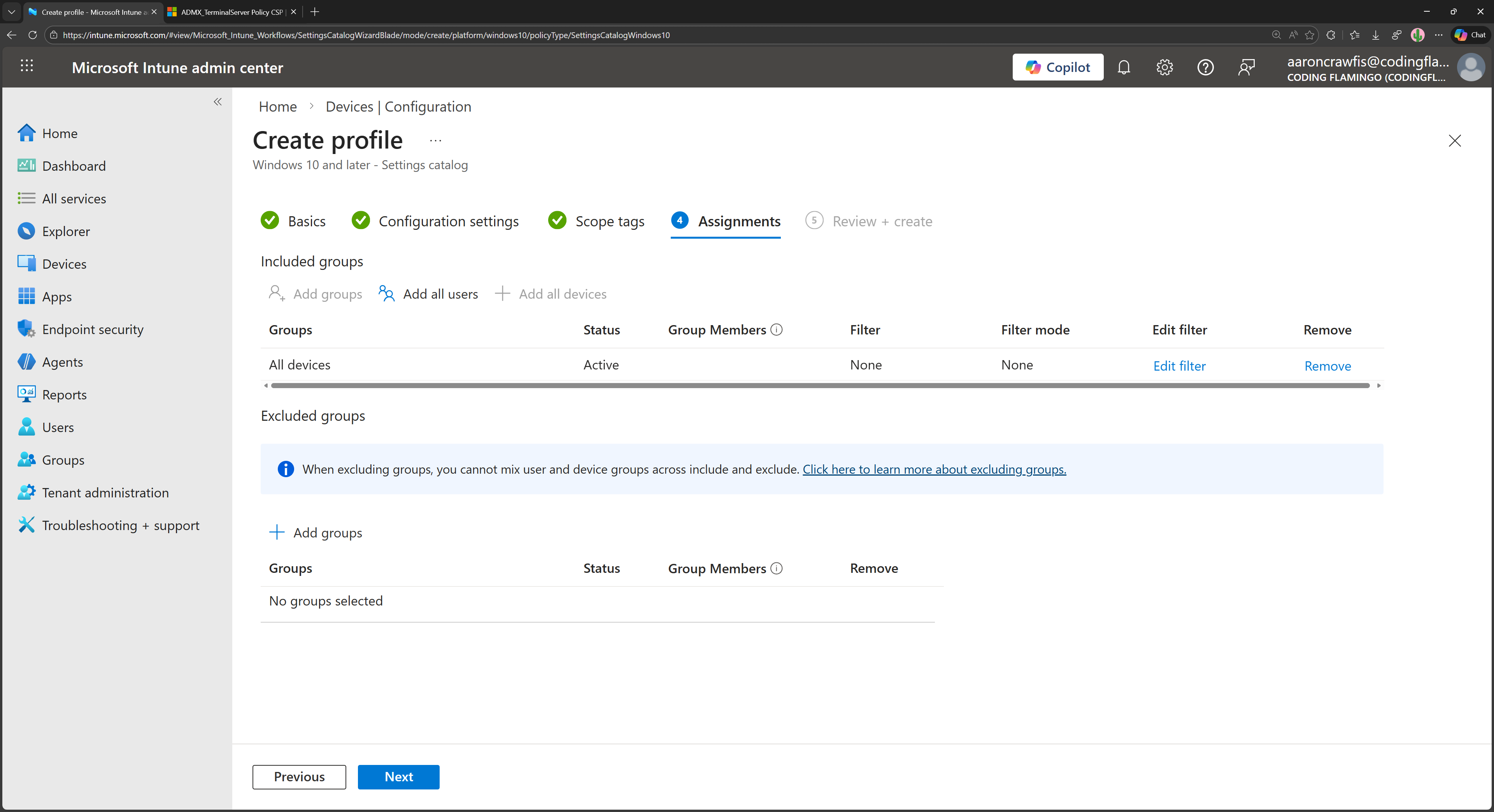 Assign the Intune profile to device groups