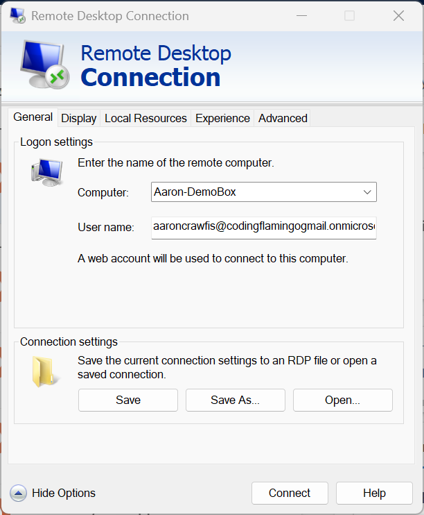 Configure RDP connection options for FIDO2 authentication