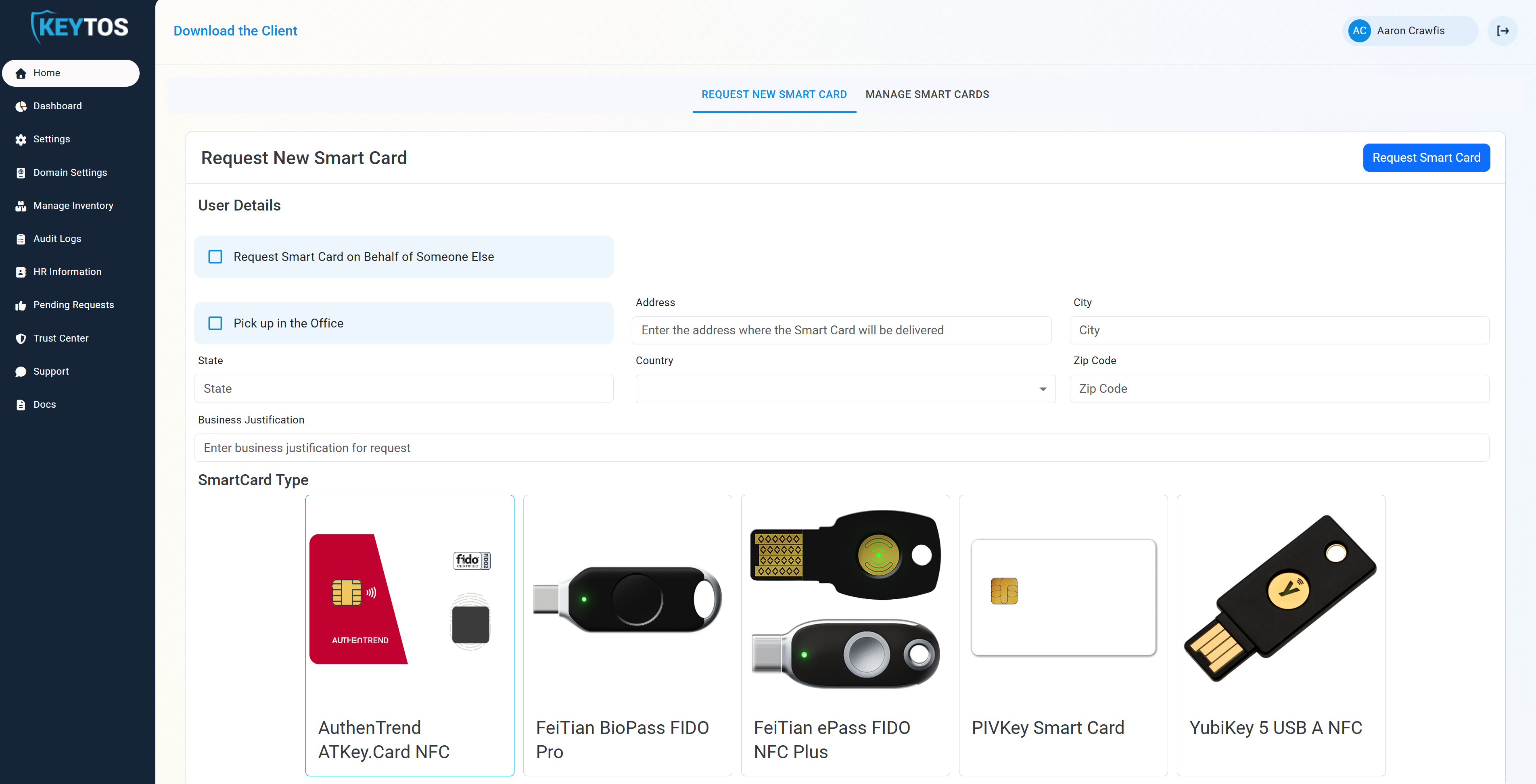EZCMS Request Smart Card