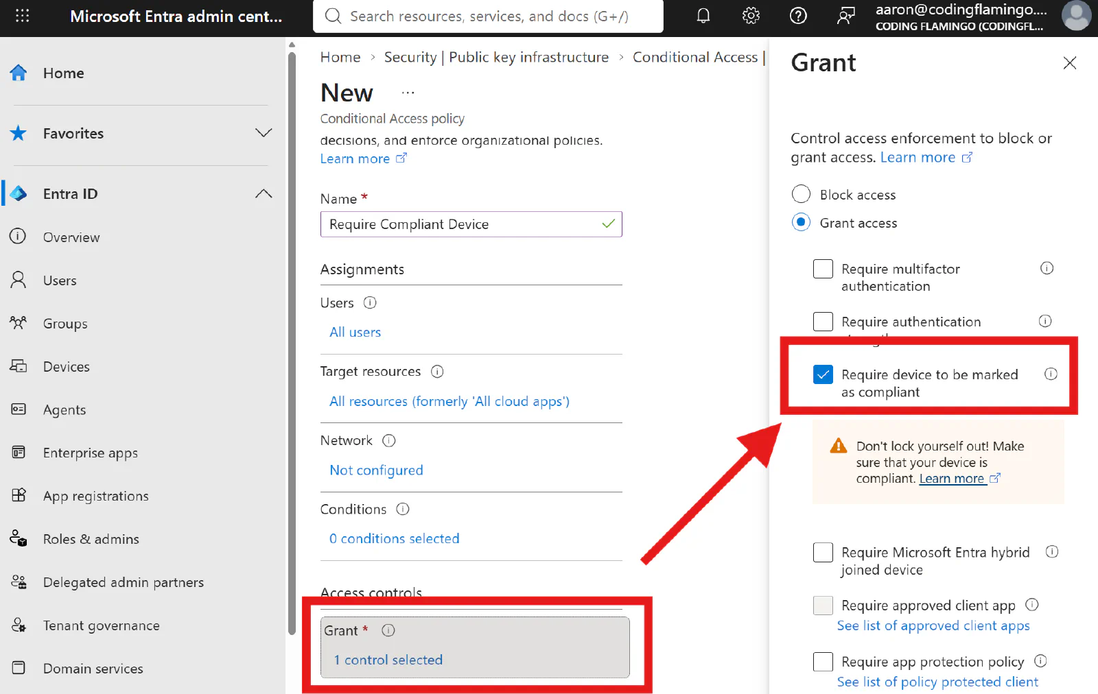 Enable compliance check in Entra ID Conditional Access