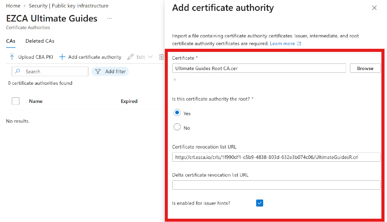 Add SCEP Certificate Authority to Entra CBA