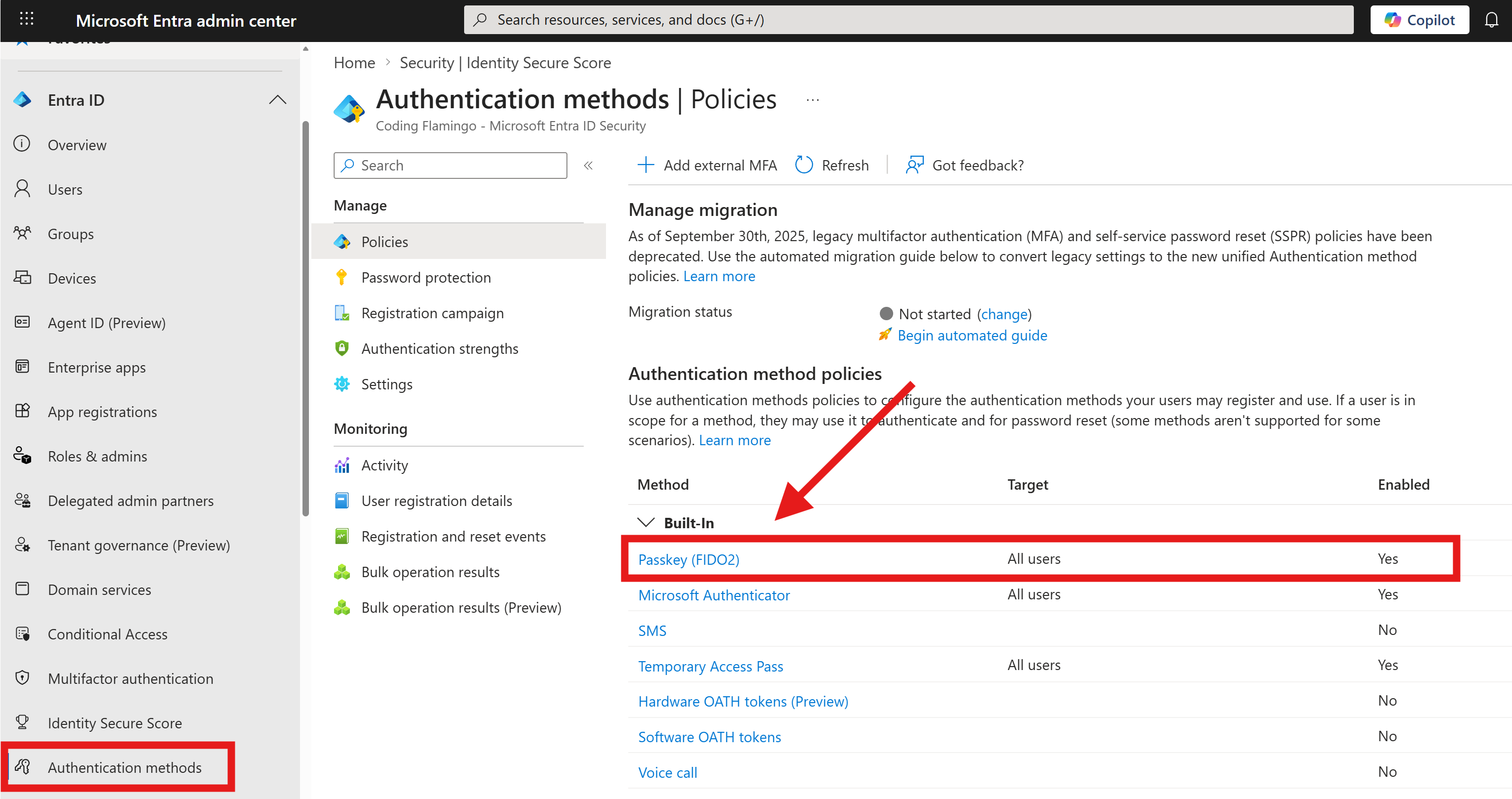 Enable FIDO2 Authentication in Microsoft Entra