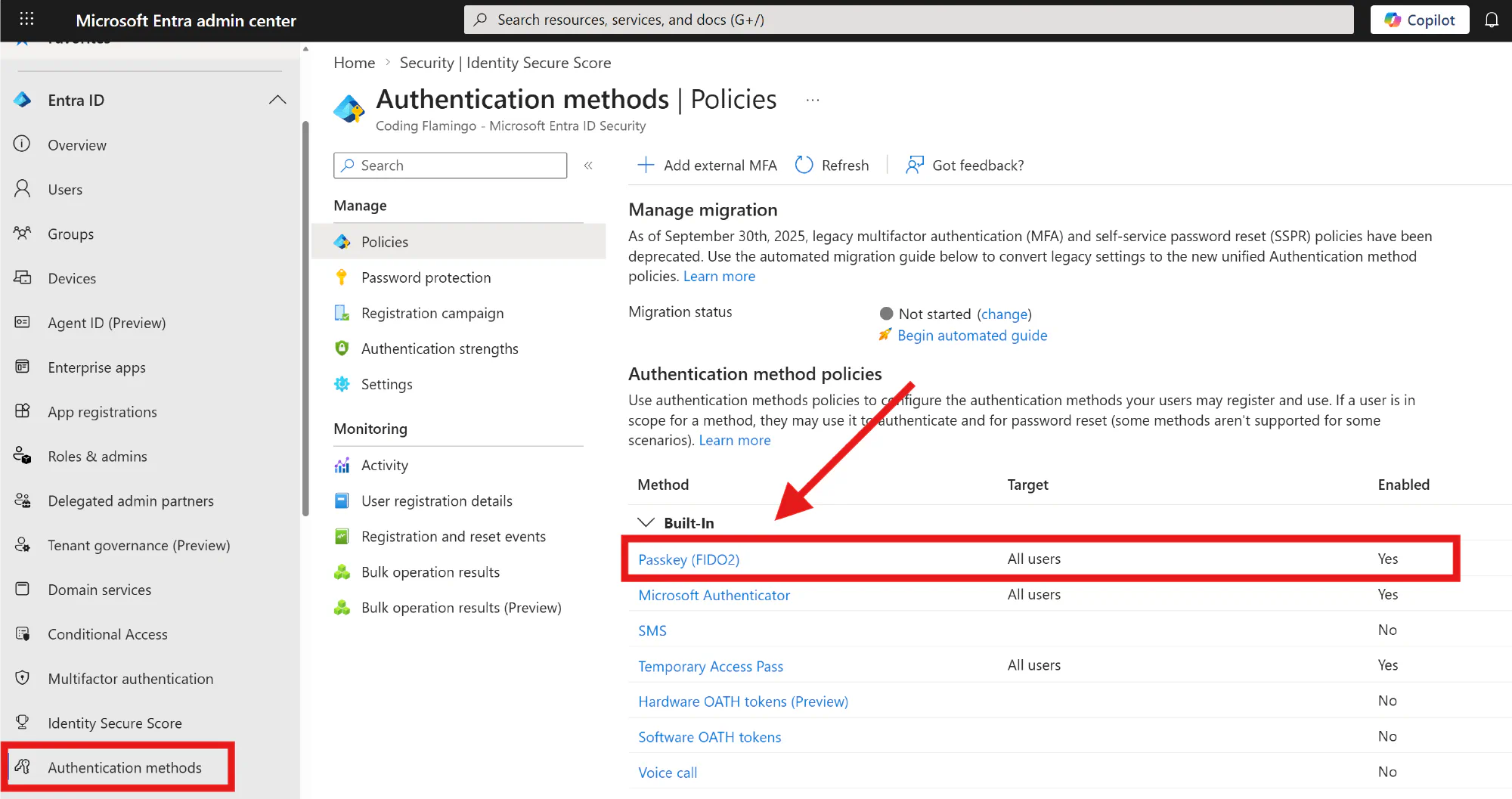 Enable FIDO2 Authentication in Microsoft Entra