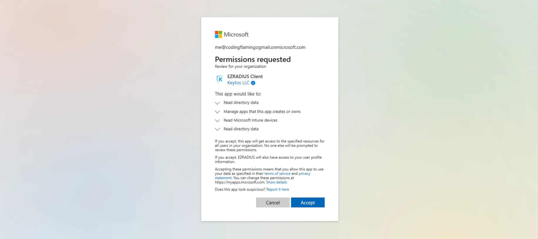 Keytos App Consent Screen