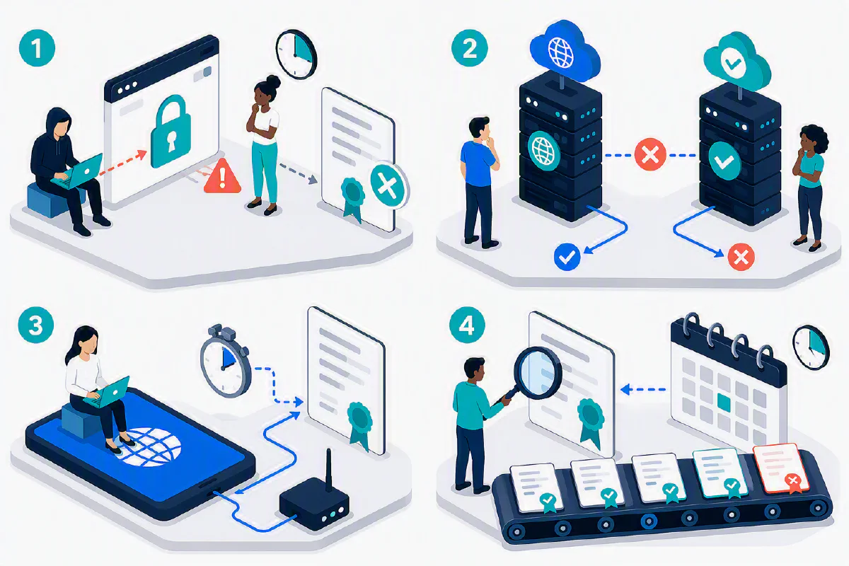 There are four main issues with certificate revocation