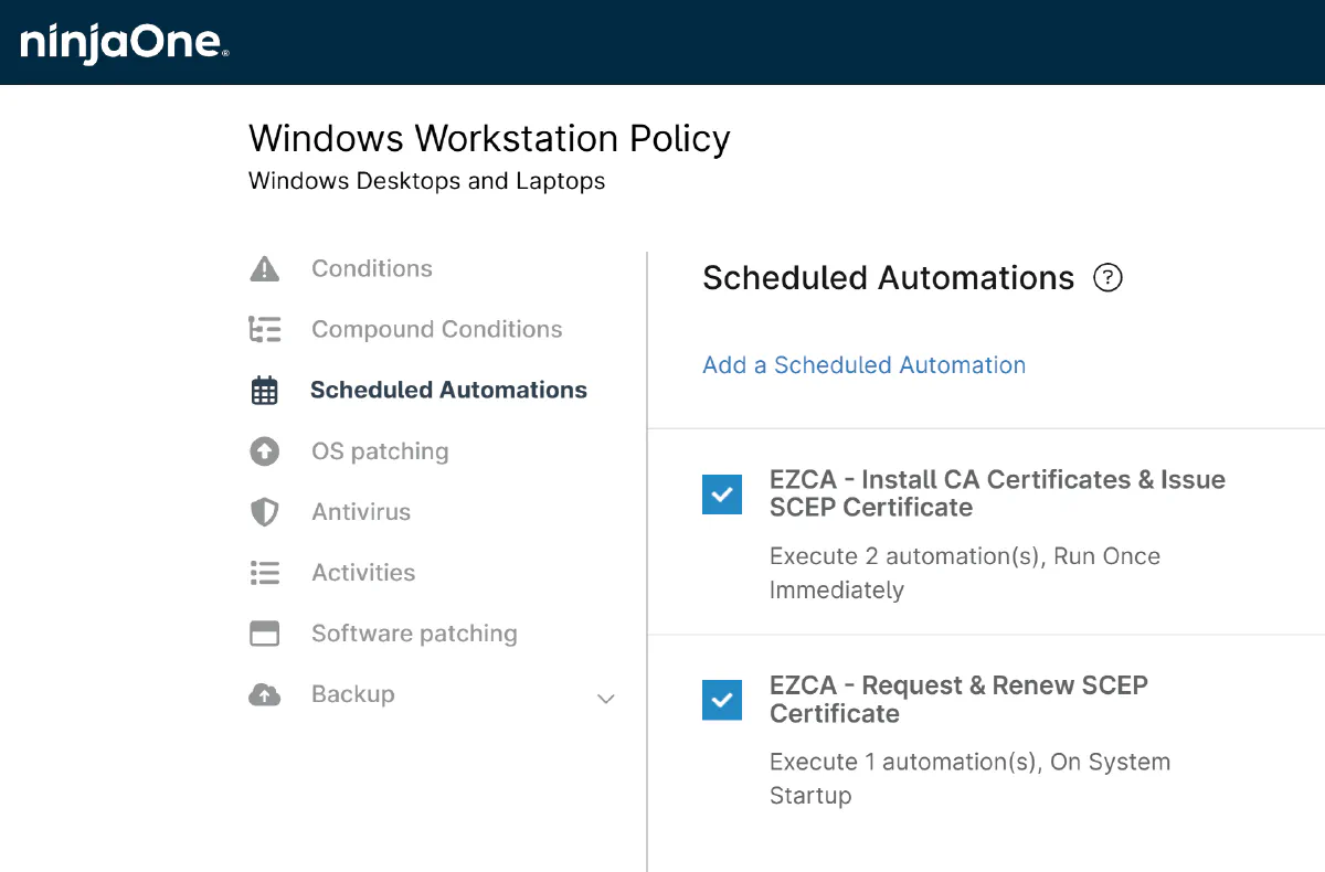 NinjaOne Windows Policy for SCEP Certificate Issuance