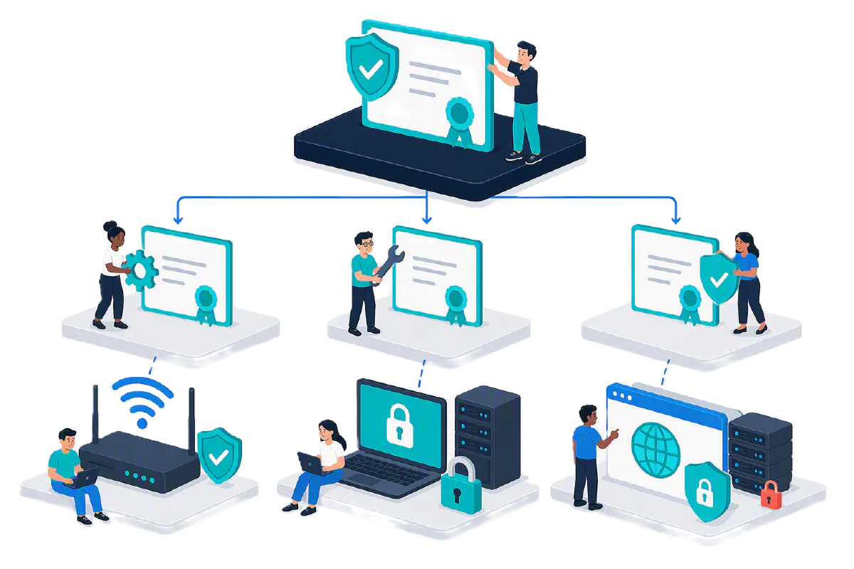 Certificate authorities form hierarchies based on types of certificates.