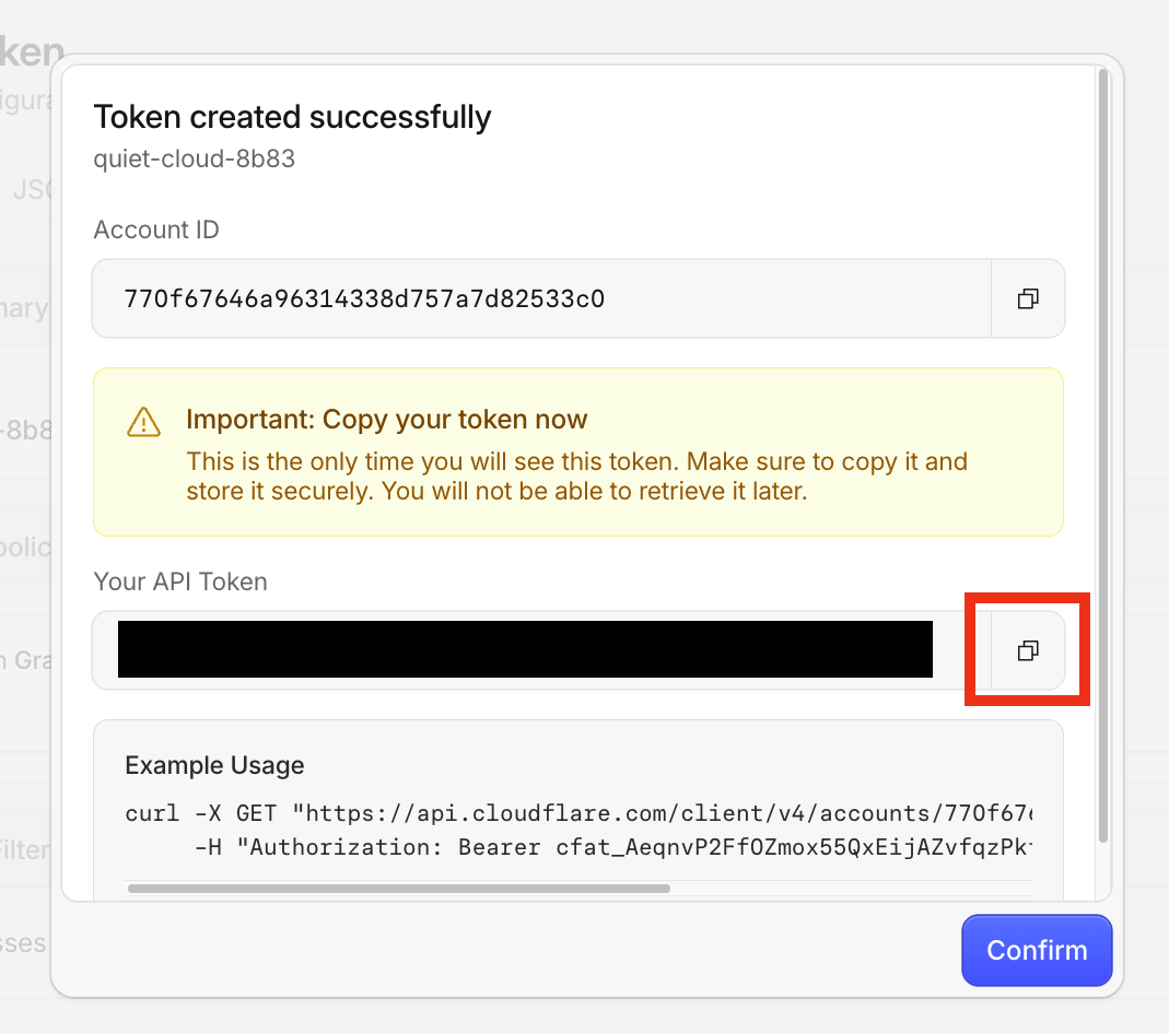 Cloudflare Account Token Copy Token