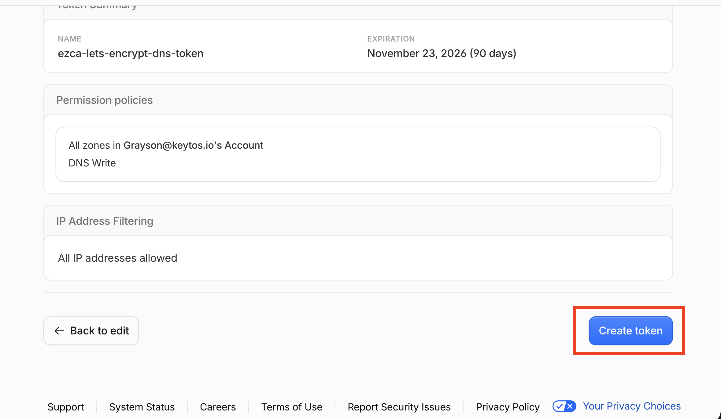 Cloudflare Account Token Create Token