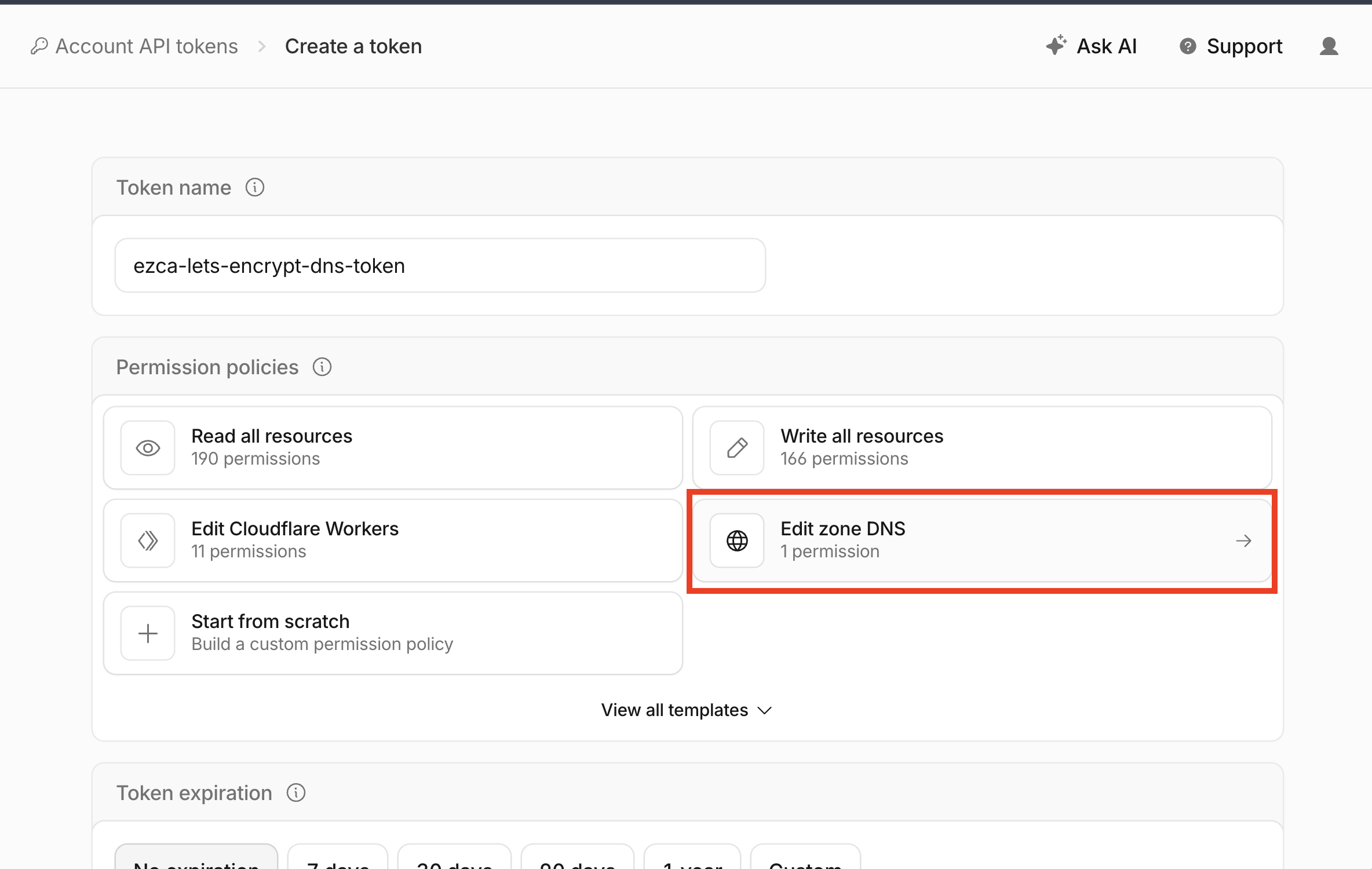 Cloudflare Account Token Edit Zone DNS Permission