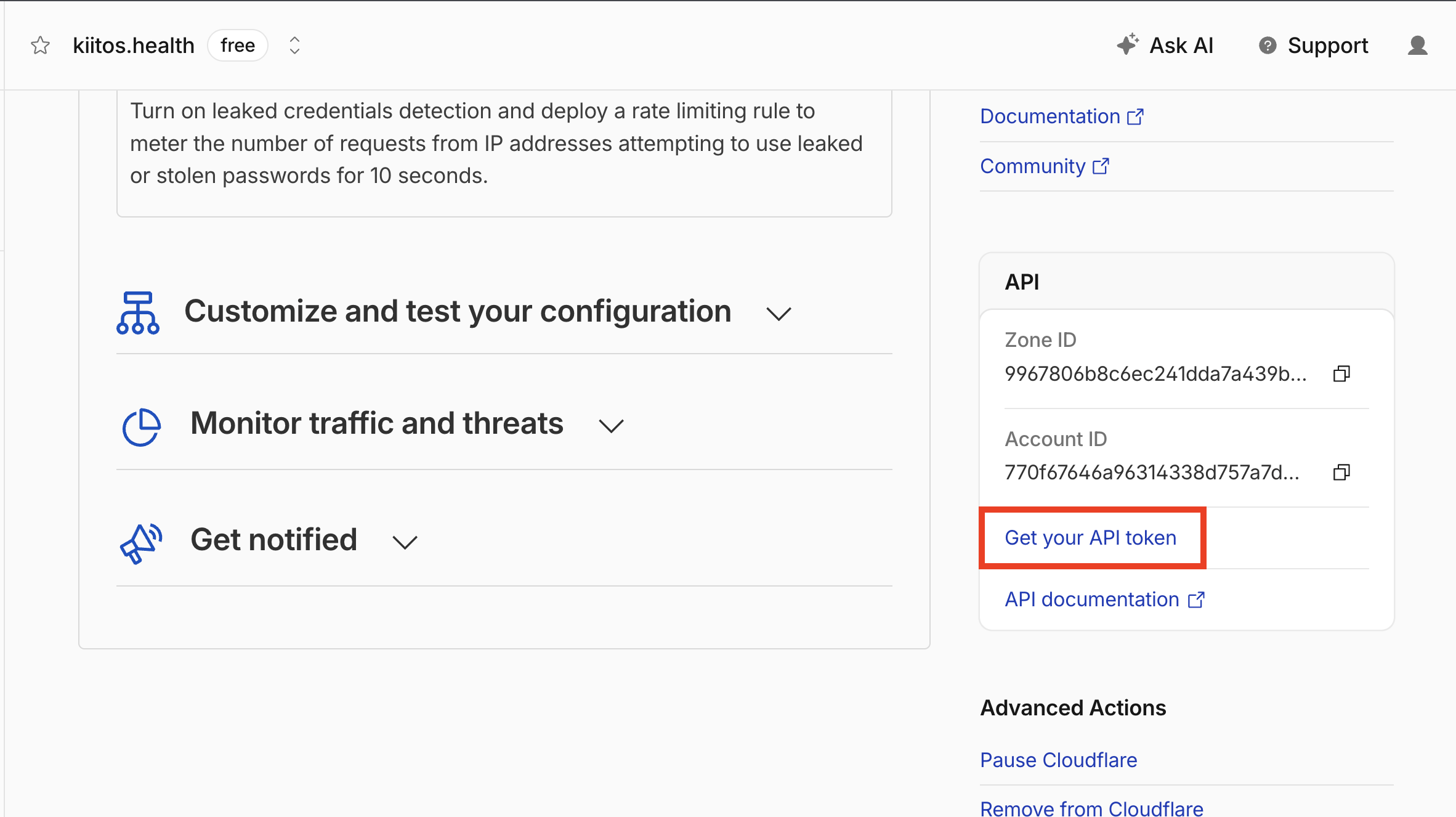 Cloudflare API Section Get Your API Token