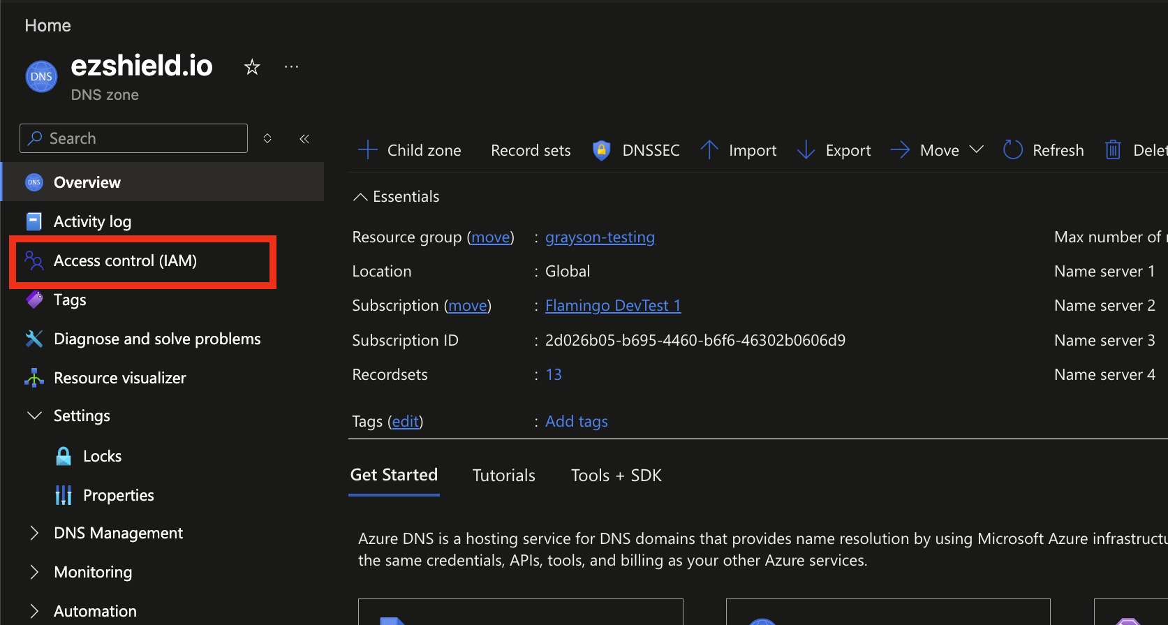 Azure Select DNS Zone IAM