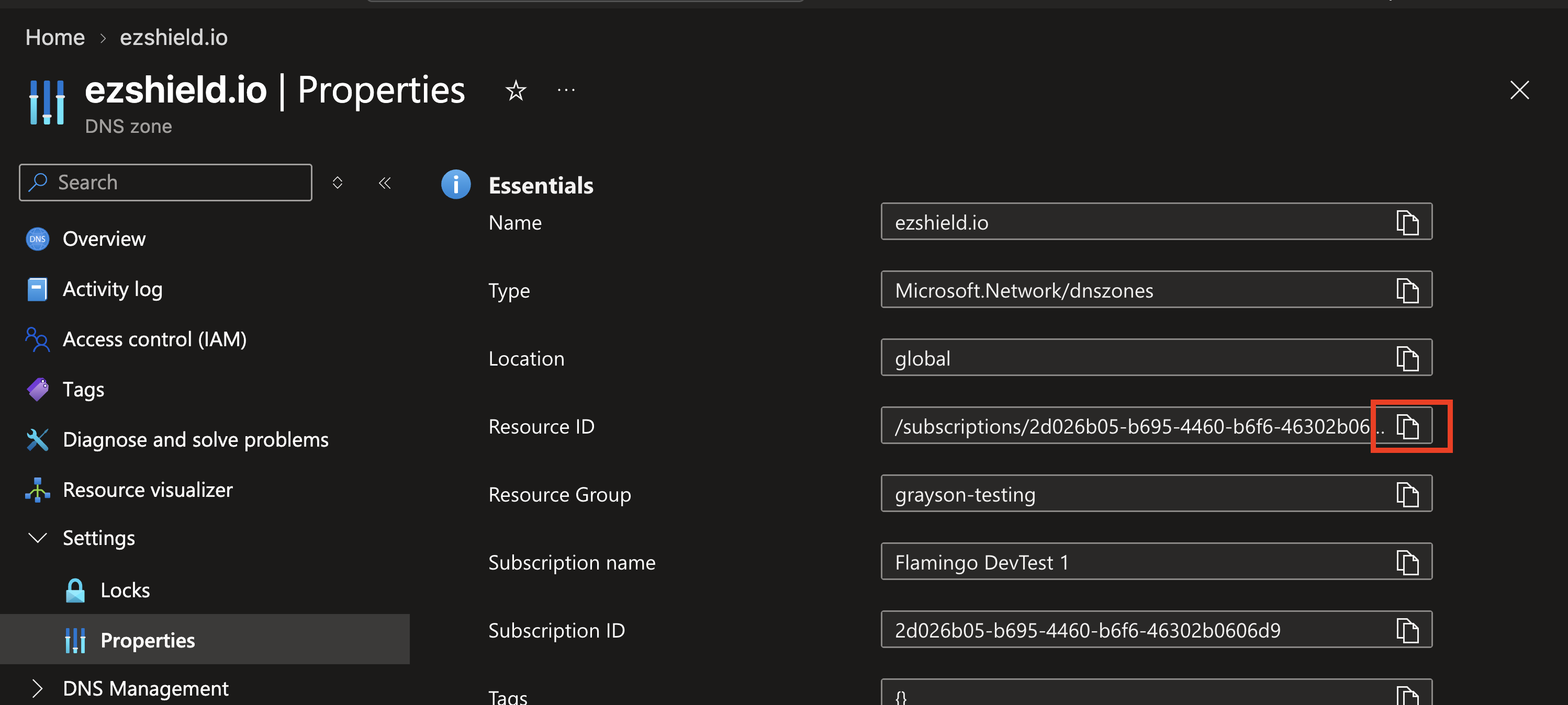 Azure Copy DNS Zone Resource ID