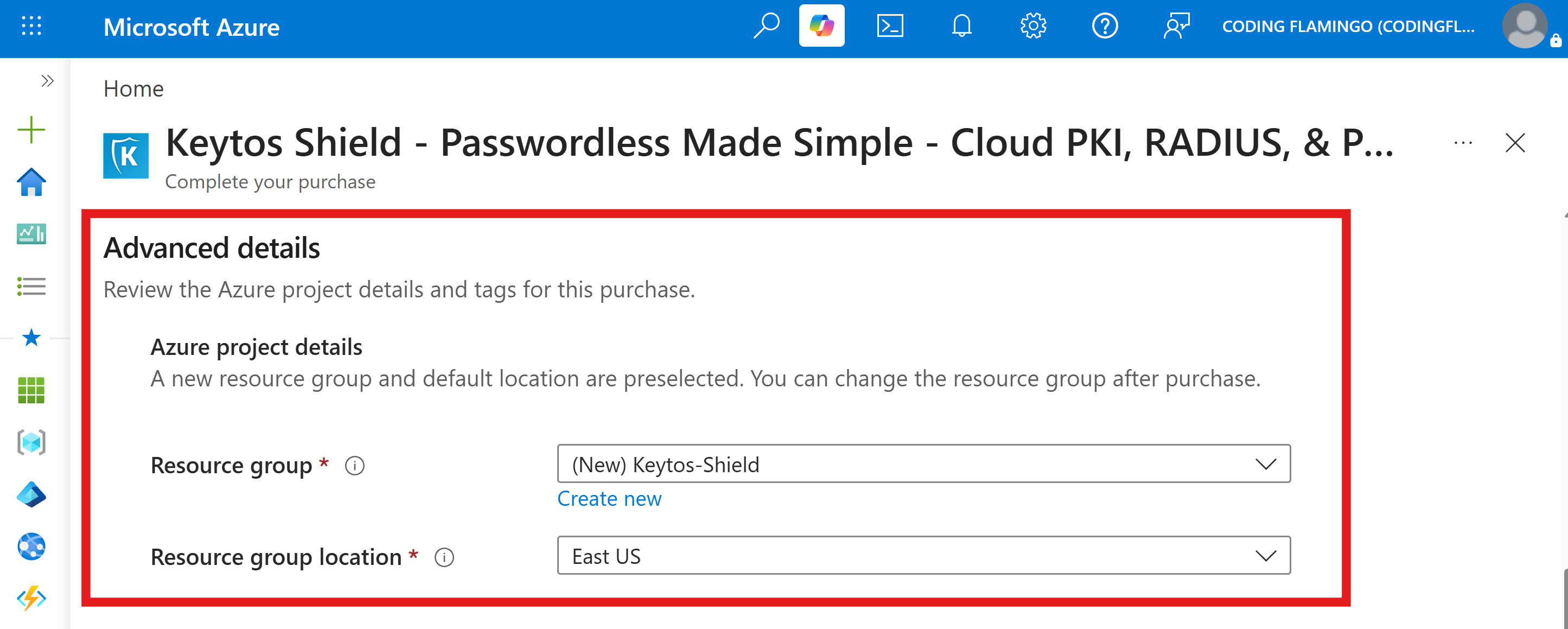 Keytos Shield Azure Marketplace Advanced Settings