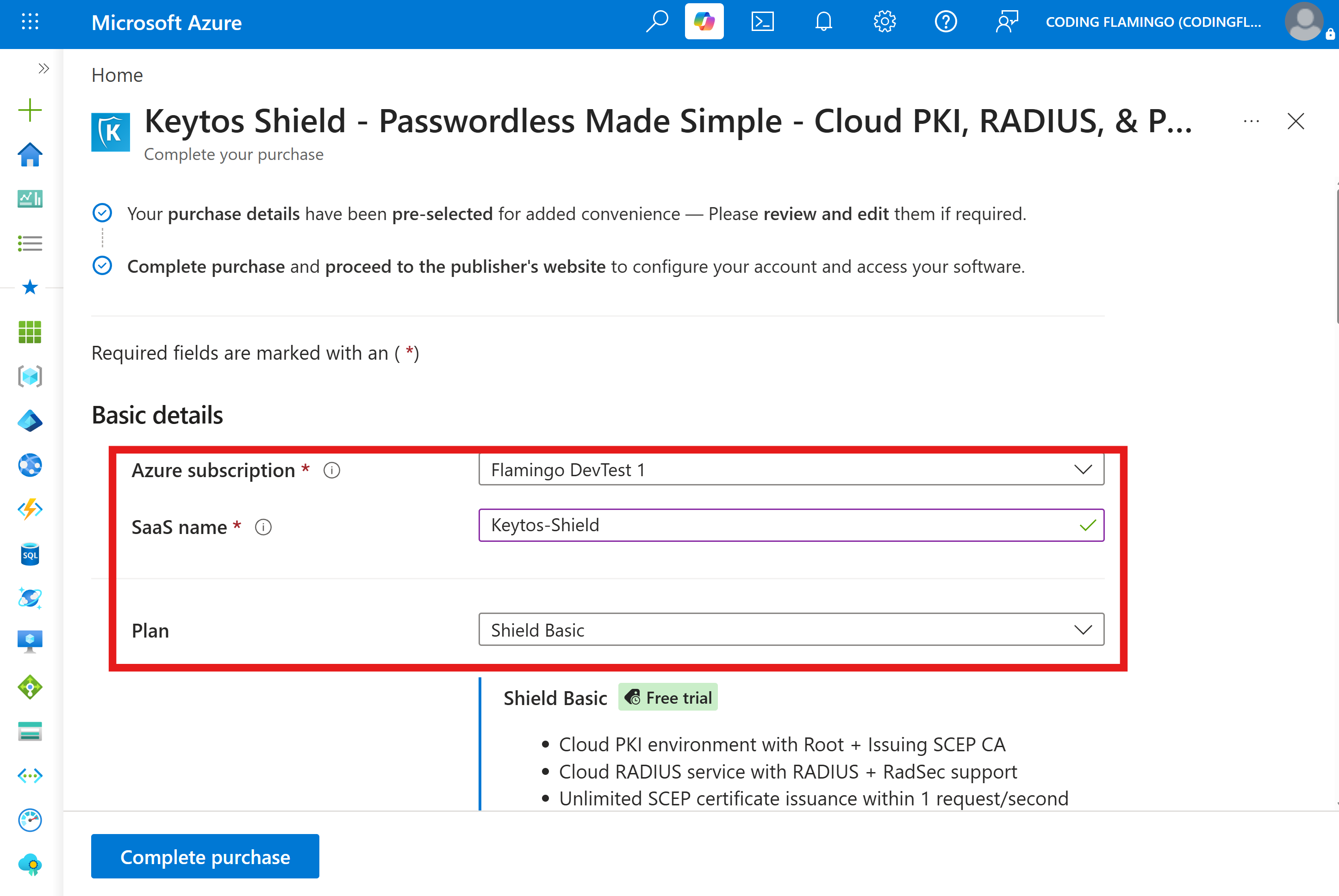 Keytos Shield Azure Marketplace Basic Details