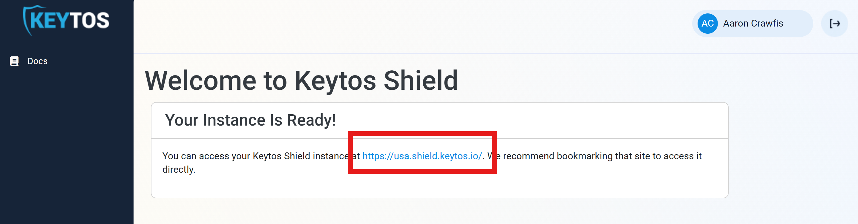 Keytos Shield Instance URL