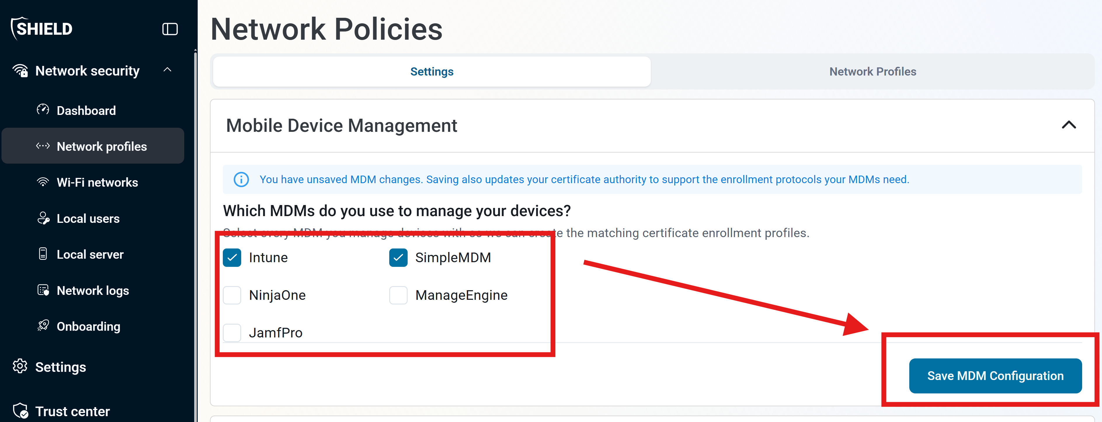 Save MDM Configuration in Keytos Shield