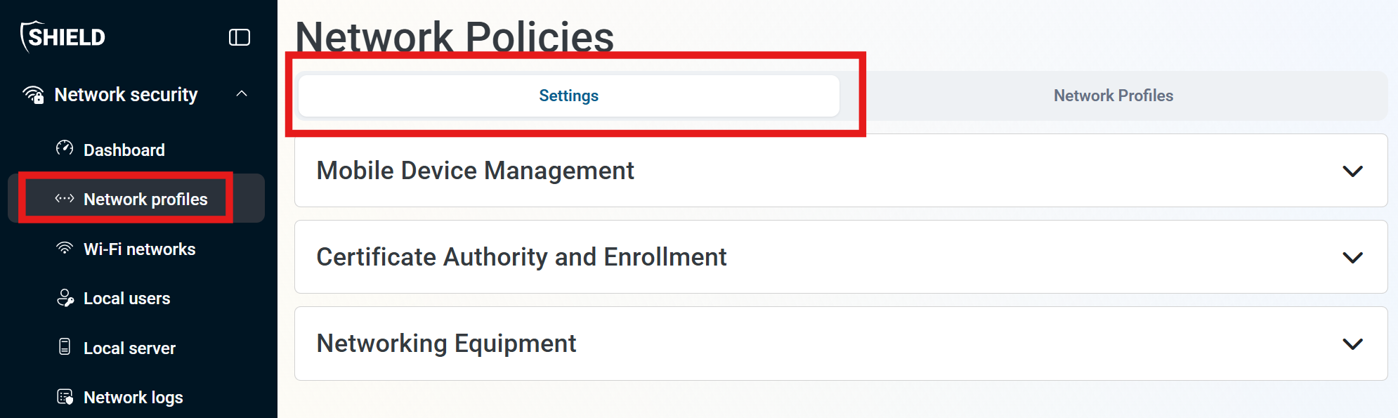 Keytos Shield Network Profile Settings