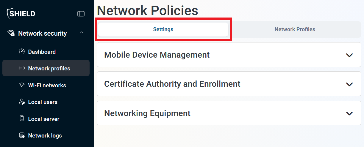 Keytos Shield Settings tab highlighted