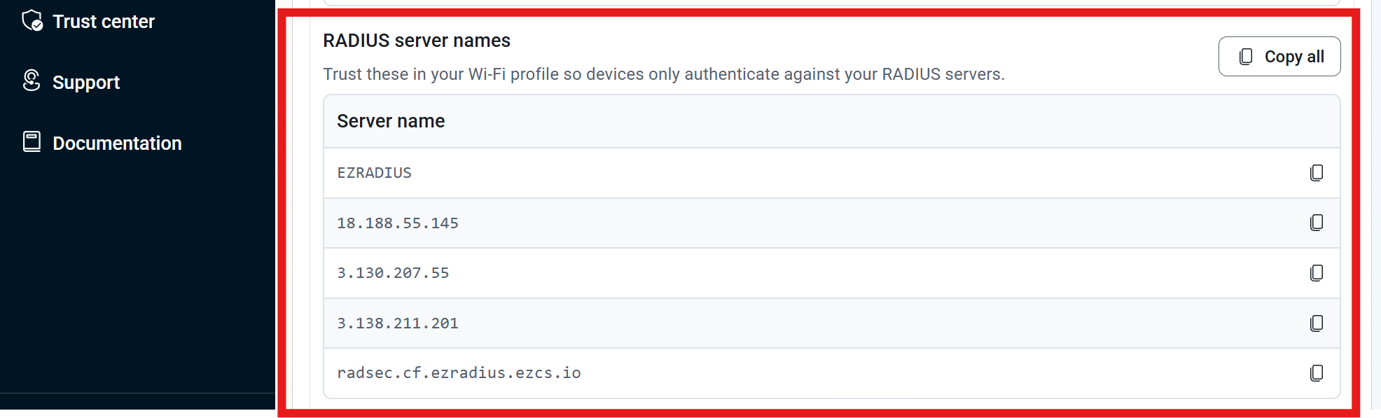 Keytos Shield RADIUS server names list