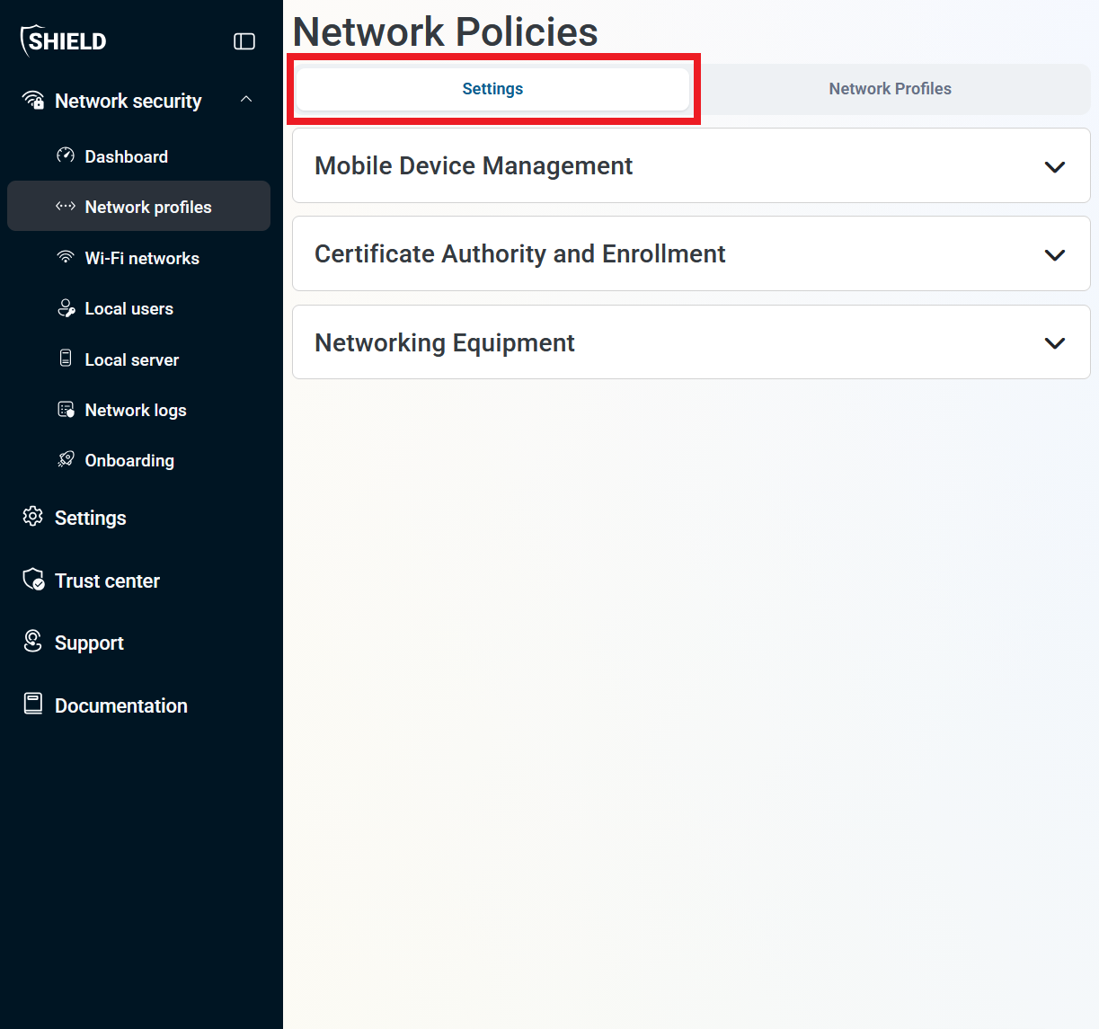 Keytos Shield Settings tab highlighted