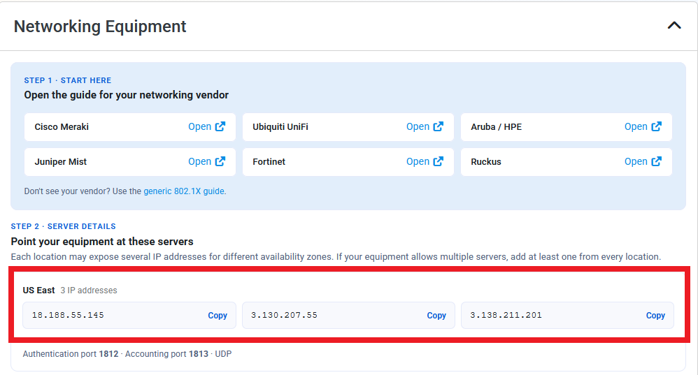 Keytos Shield Network Policies with the RADIUS Server IP Addresses highlighted